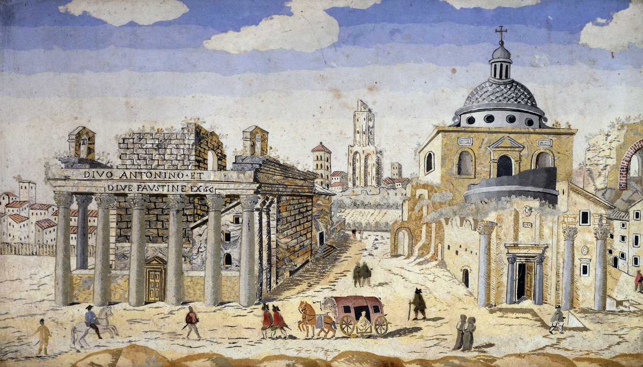 Vista do Fórum Romano, final do século XVII, scagliola em terracota de apoio de Unknown artist