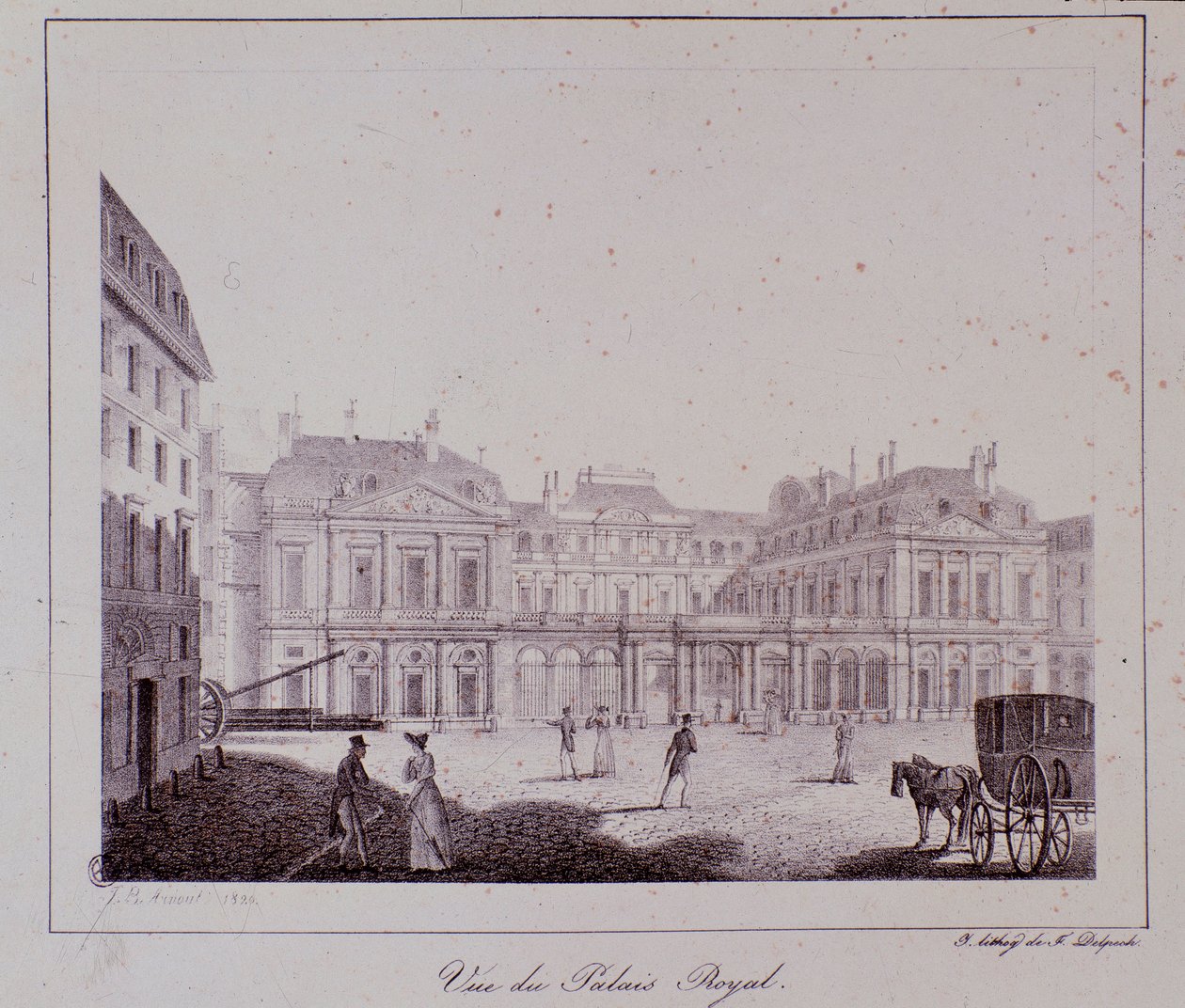 Vista do Palácio Real em Paris. Gravura a partir de 1820 Colecção privada de Unknown artist