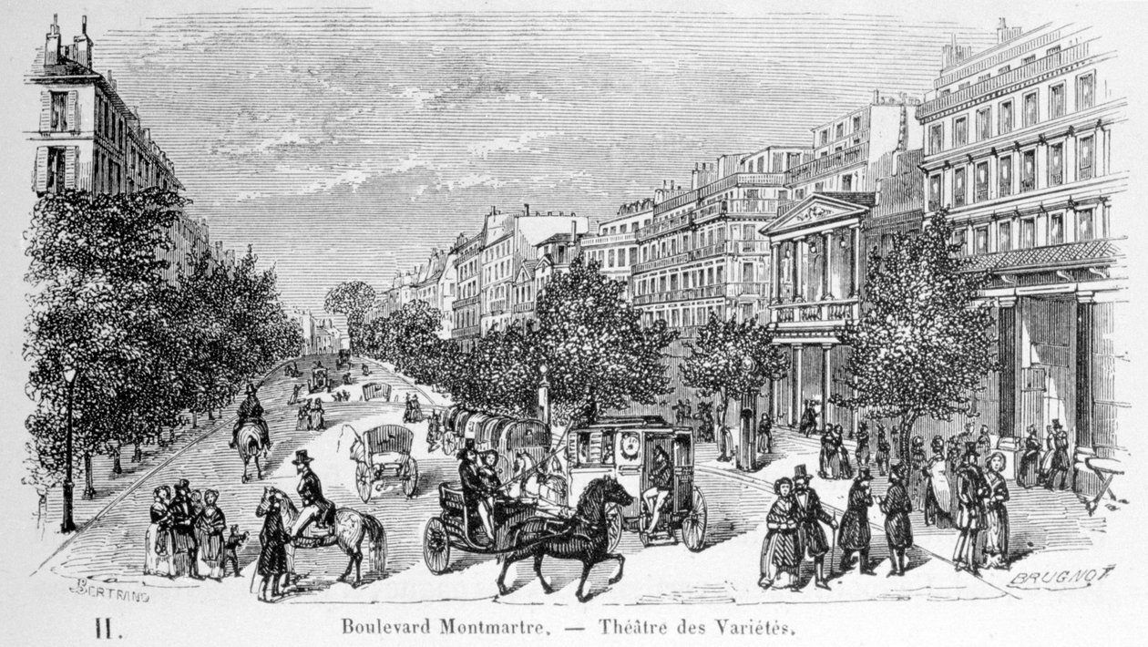 Vista do Variety Theatre na Boulevard Montmartre. de Unknown artist
