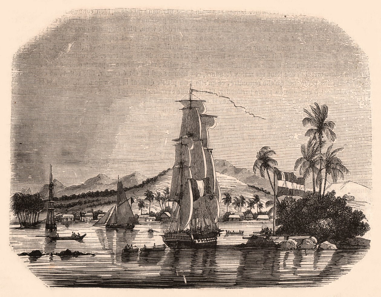 Vista, de, a, baía, Papeete, e, bloco, rainha, tahiti, polynesia francês, e, em, a, primeiro plano, veleiros, e, barcos de Unknown