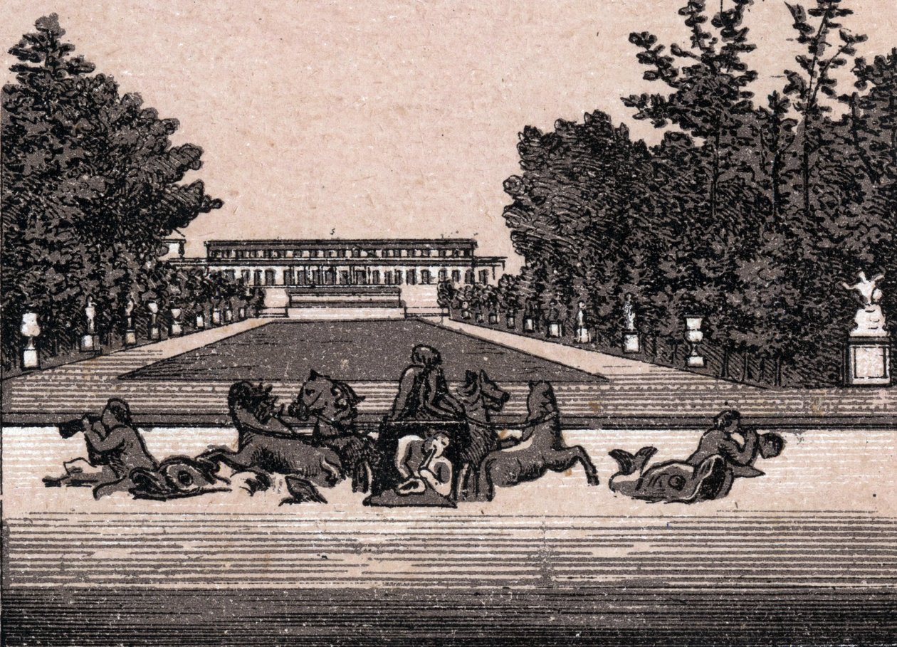 Vista do castelo de Versalhes (Palácio de Versalhes), França. em "O mundo ilustra 168 vistas" Sem data (final do século XIX) de Unknown artist