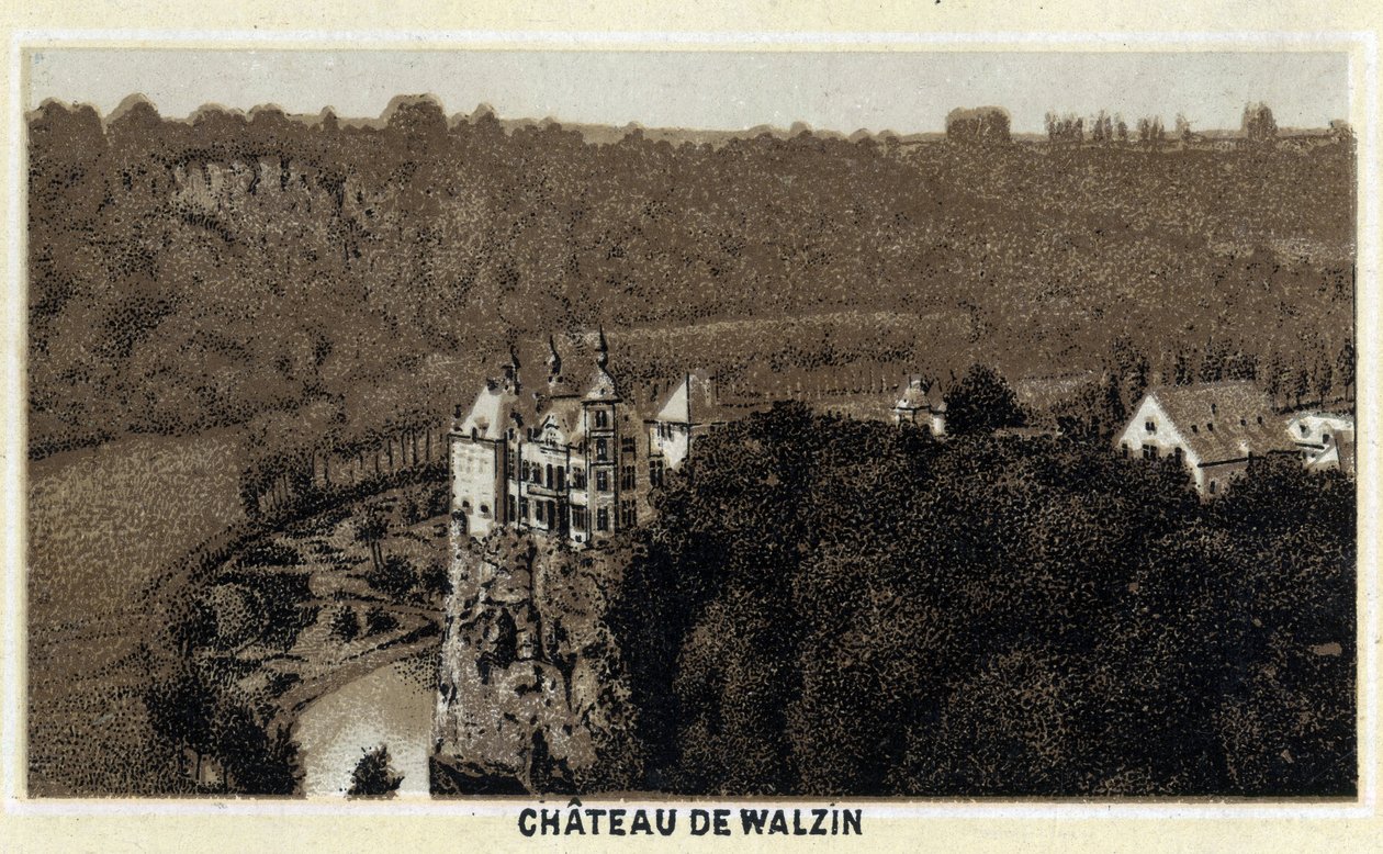 Vista do castelo de Walzin na Valónia (Bélgica), nas margens do rio Lesse. Cromolitografia do final do século XIX. de Unknown artist