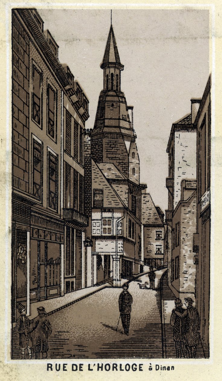 Vista da rua do relógio em Dinan (Cotes-d