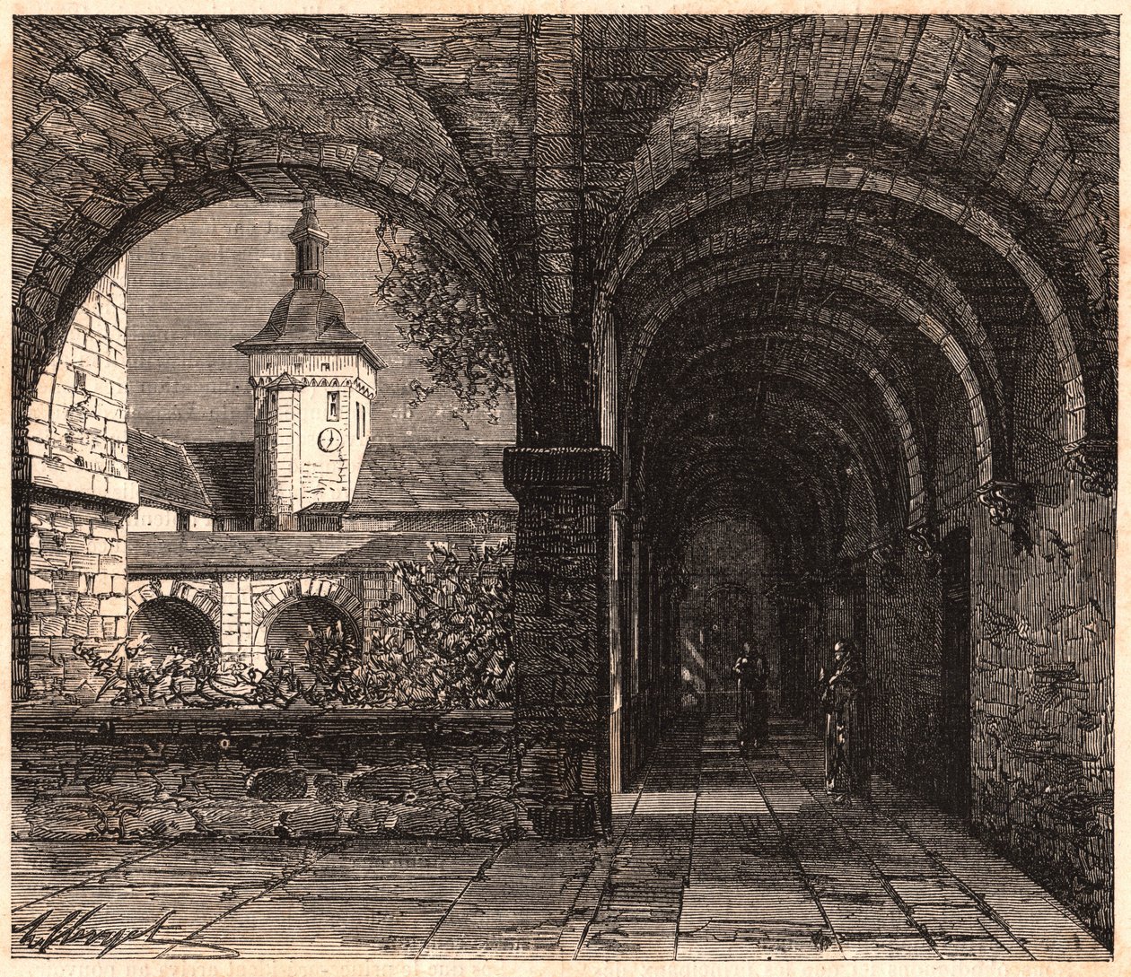 Vista, claustro, abadia, solesmes, galeria, sarthe, frança de Unknown