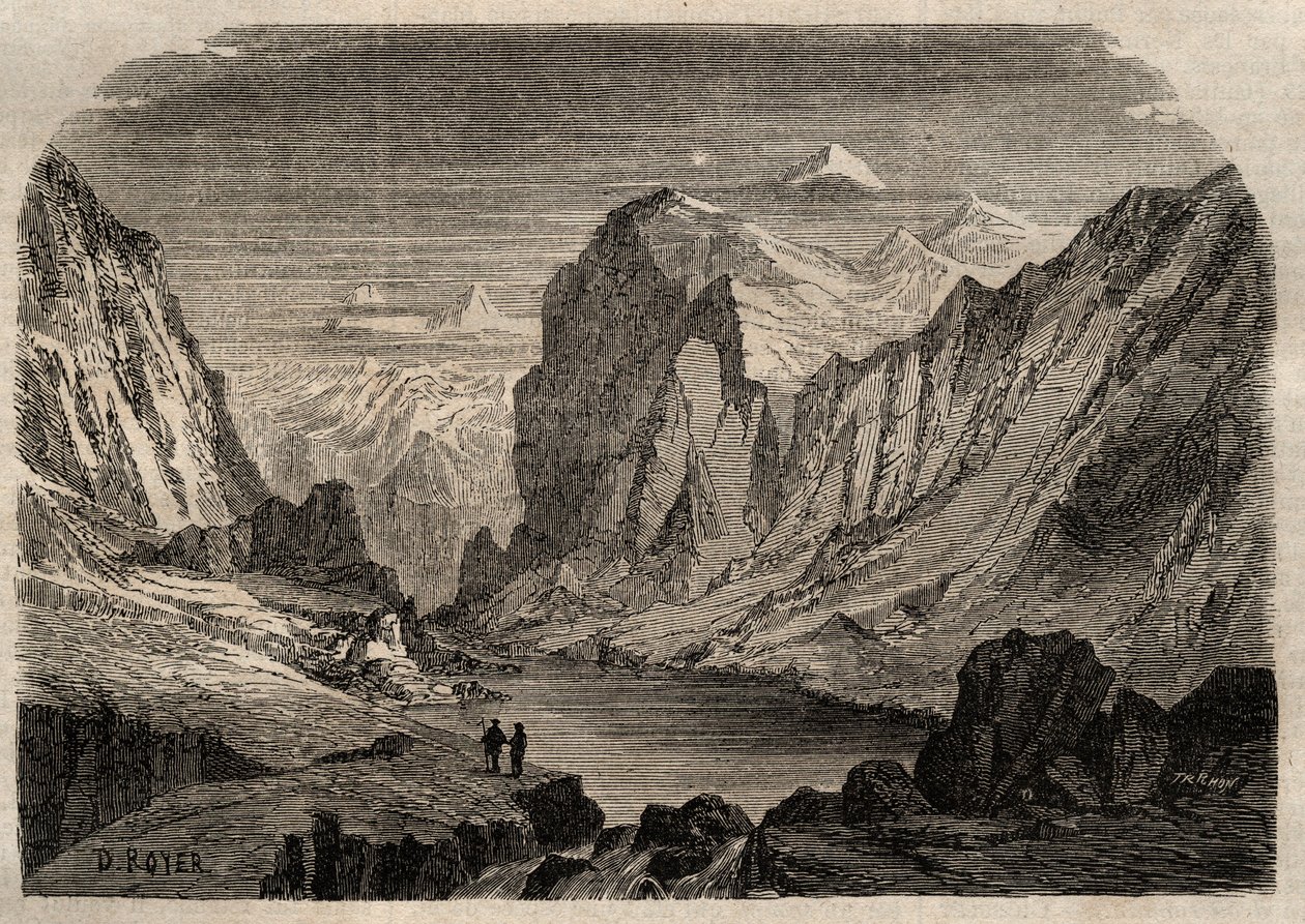 Vista do país de Davos na Suíça no século XIX - gravura em "Dictionnaire populaire illustrious" - 1864 - de Joseph Decembre e Edmond Allonier - de Unknown artist