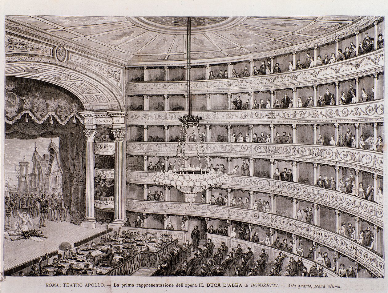Vista da primeira apresentação da ópera O Duque de Alba, no Teatro Apollo, em Roma de Unknown artist