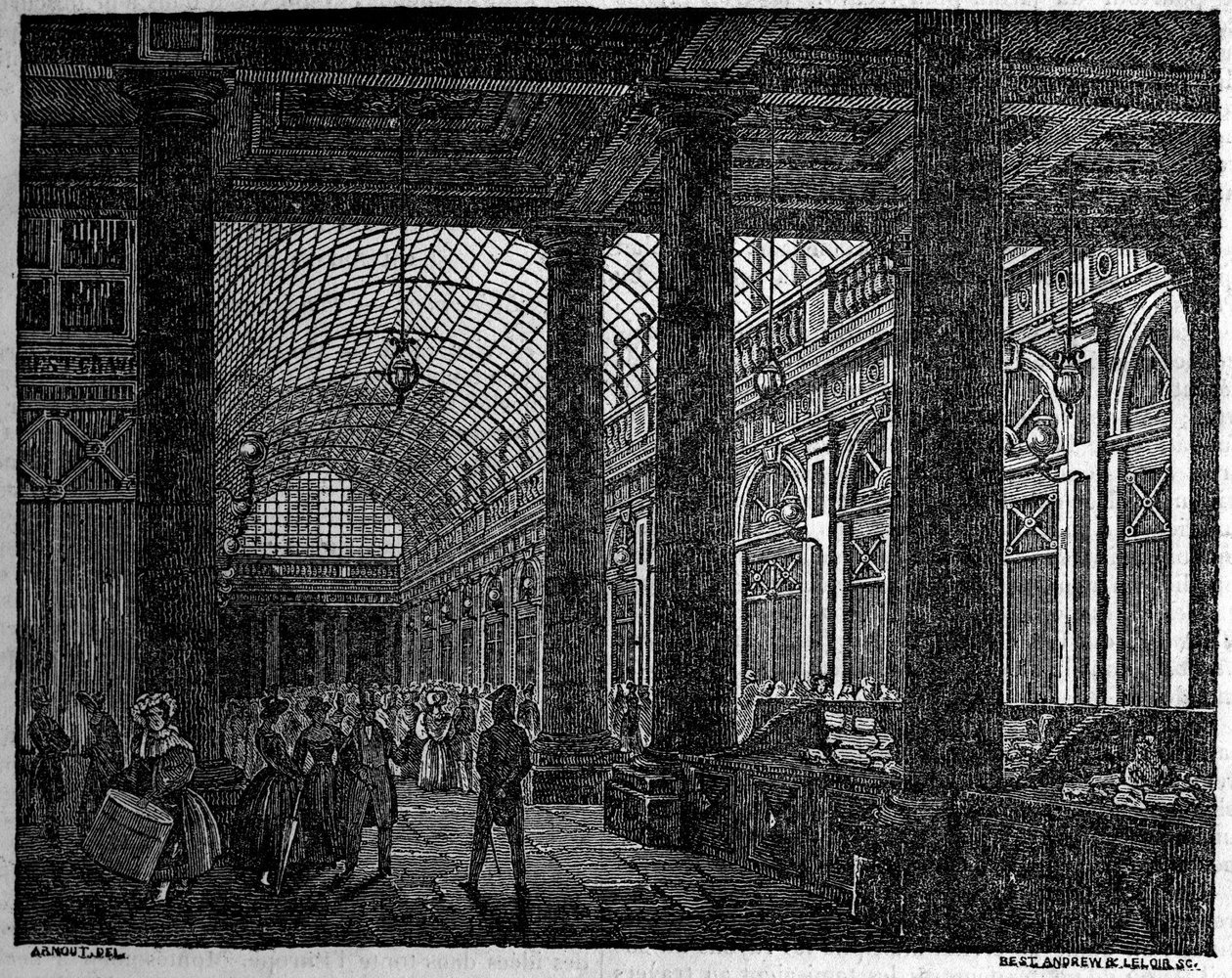 Vista da galeria de Orleans no Palais Royal de Paris em 1835. de Unknown artist