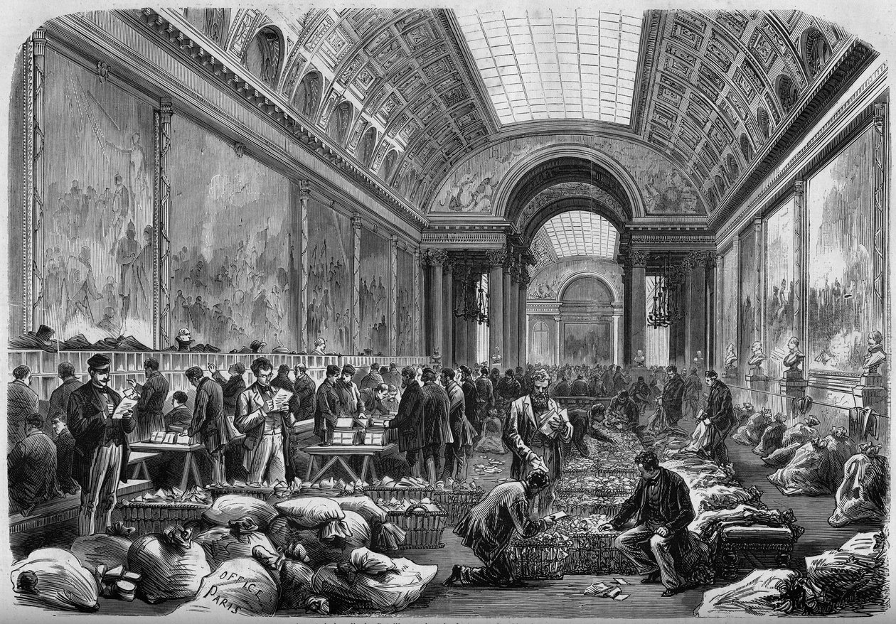 Vista da galeria das batalhas do castelo de Versalhes, onde está instalado o posto dos correios de Unknown artist