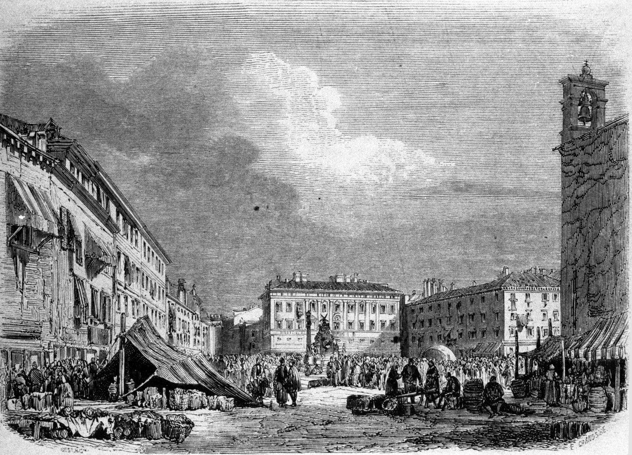 Vista da grande praça de Trieste (no período austríaco) de Unknown artist