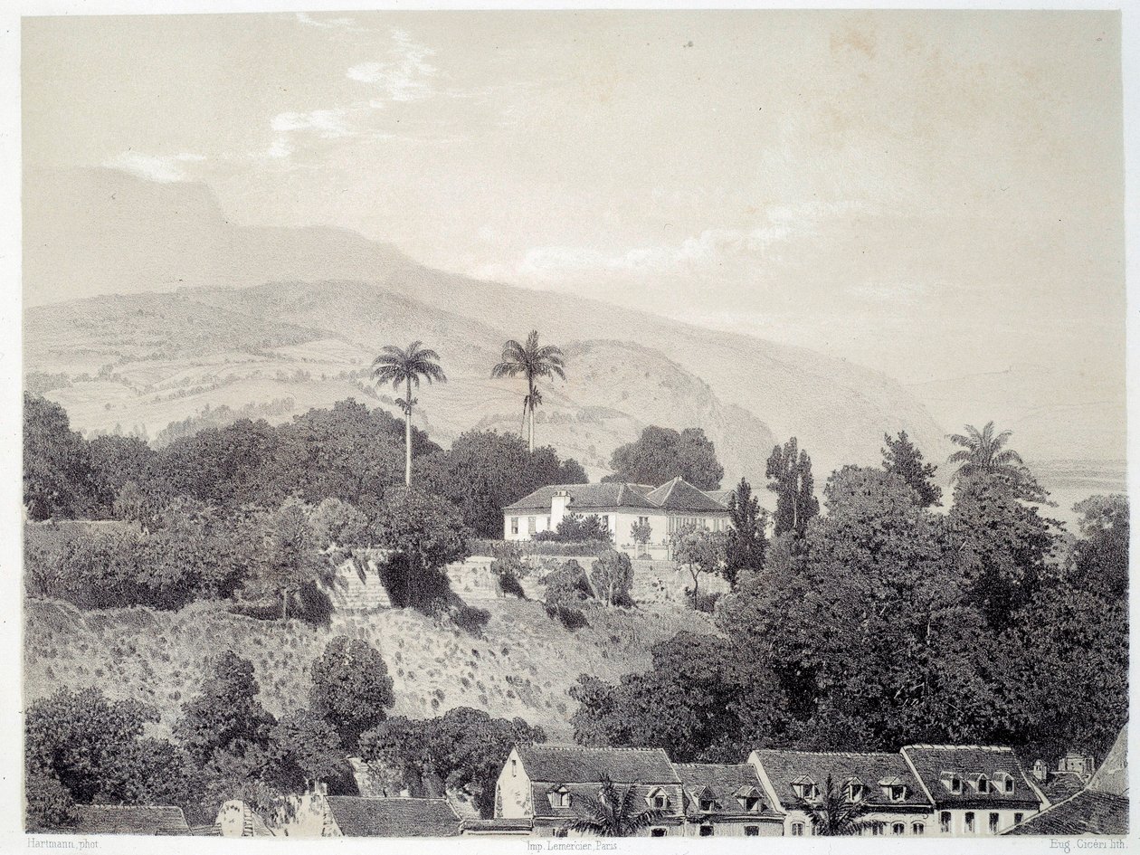 Vista das casas tomadas da Boulevard de la Comedie em Saint Pierre, na Martinica, nas Antilhas. Impressão após fotografia do final do século XIX Chartres musee des Beaux Arts de Unknown artist