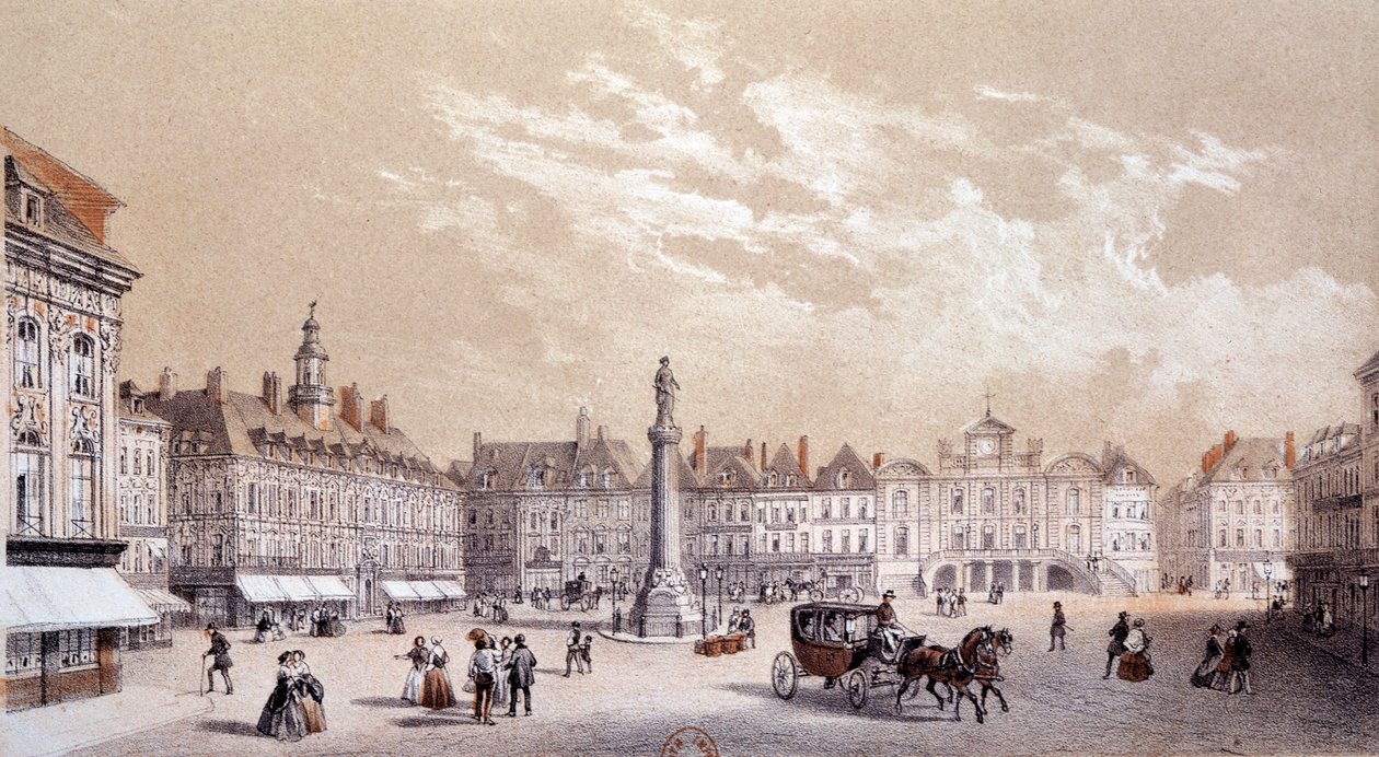 Vista da grande praça da cidade de Lille. Gravura do século XIX Paris, B.N. de Unknown artist
