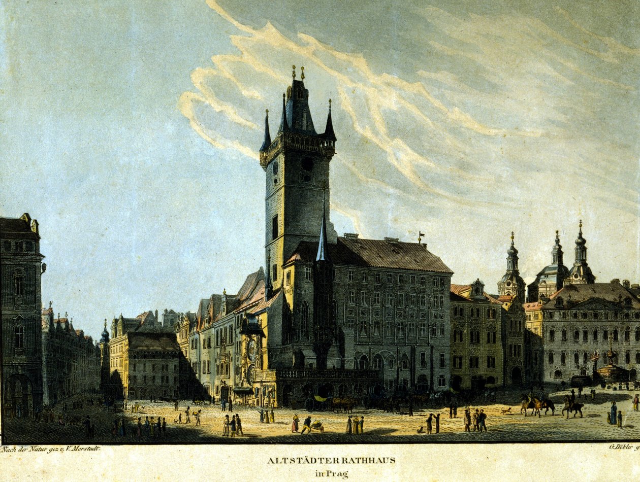 Vista da antiga Câmara Municipal de Praga por volta de 1860. de Unknown artist