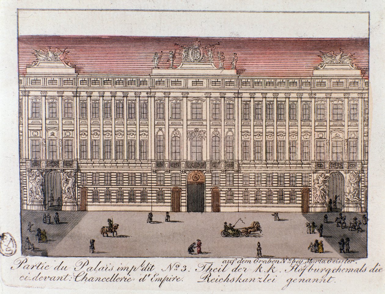 Vista da parte do Palácio Imperial chamada a Chancelaria do Império em Viena. Áustria. Gravura a partir de 1815 Coleção Privada de Unknown artist