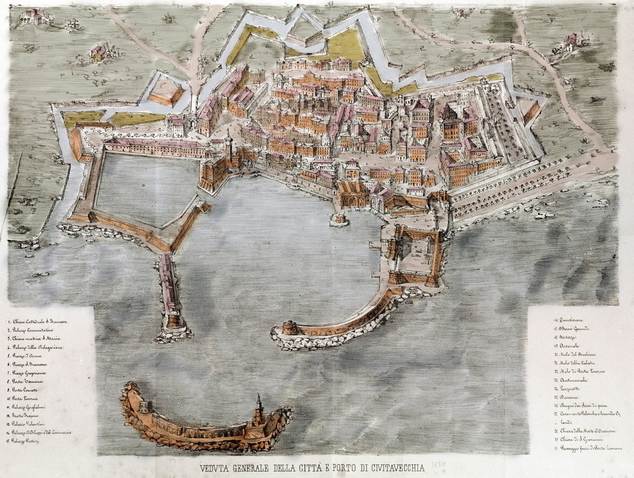 Vista do porto de Civitavecchia, perto de Roma. Século XIX. de Unknown artist