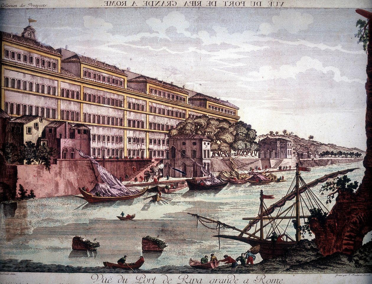 Vista do porto de Ripa Grande sobre o Tibre - gravura de Unknown artist
