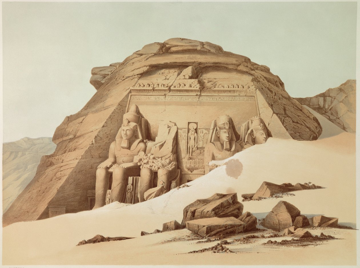 Vista do templo de Abu Simbel. Egito. Ilustração do século XIX. Paris, Colégio de França. de Unknown artist