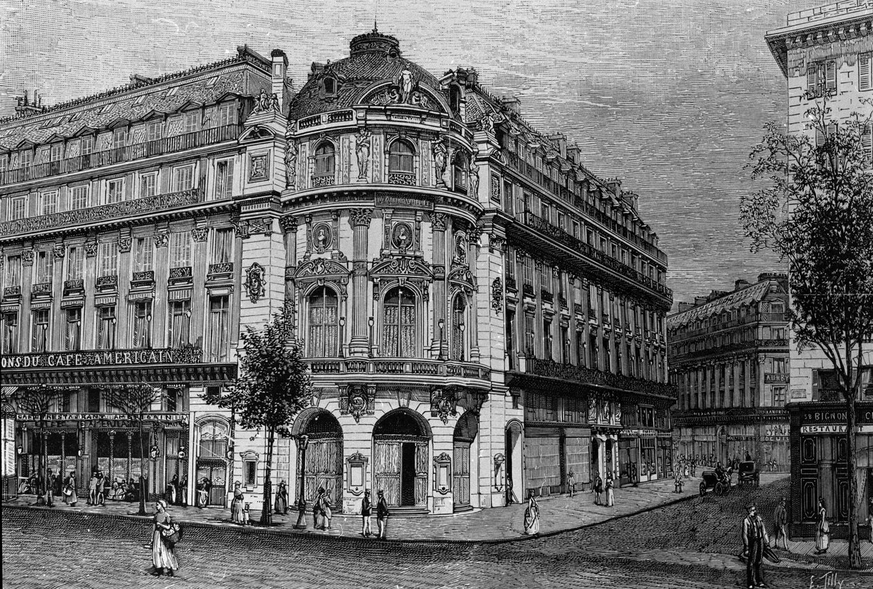 Vista do teatro do Vaudeville em Paris. de Unknown artist