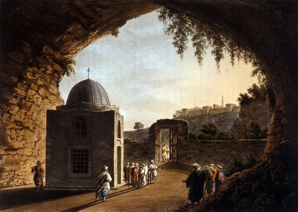 Vista do túmulo do profeta Jeremias em Jerusalém. Litografia do século XIX de Unknown artist