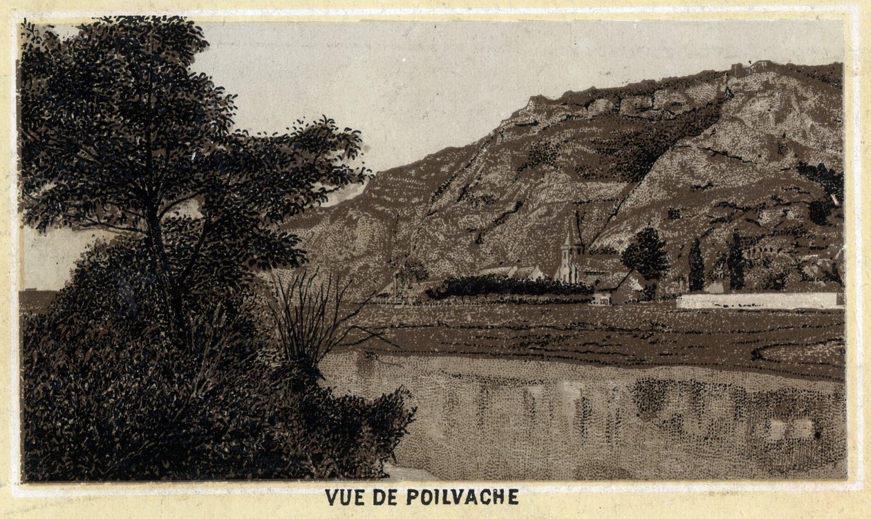 Vista da aldeia de Poilvache, Vallee de la Meuse, Bélgica. Cromolitografia do final do século XIX. de Unknown artist