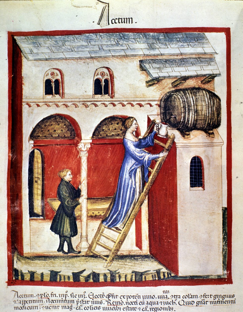 Produção de vinagre. Iluminação a partir da ordenha de medicamentos e dietética "Tacuinum sanitatis". de Unknown artist