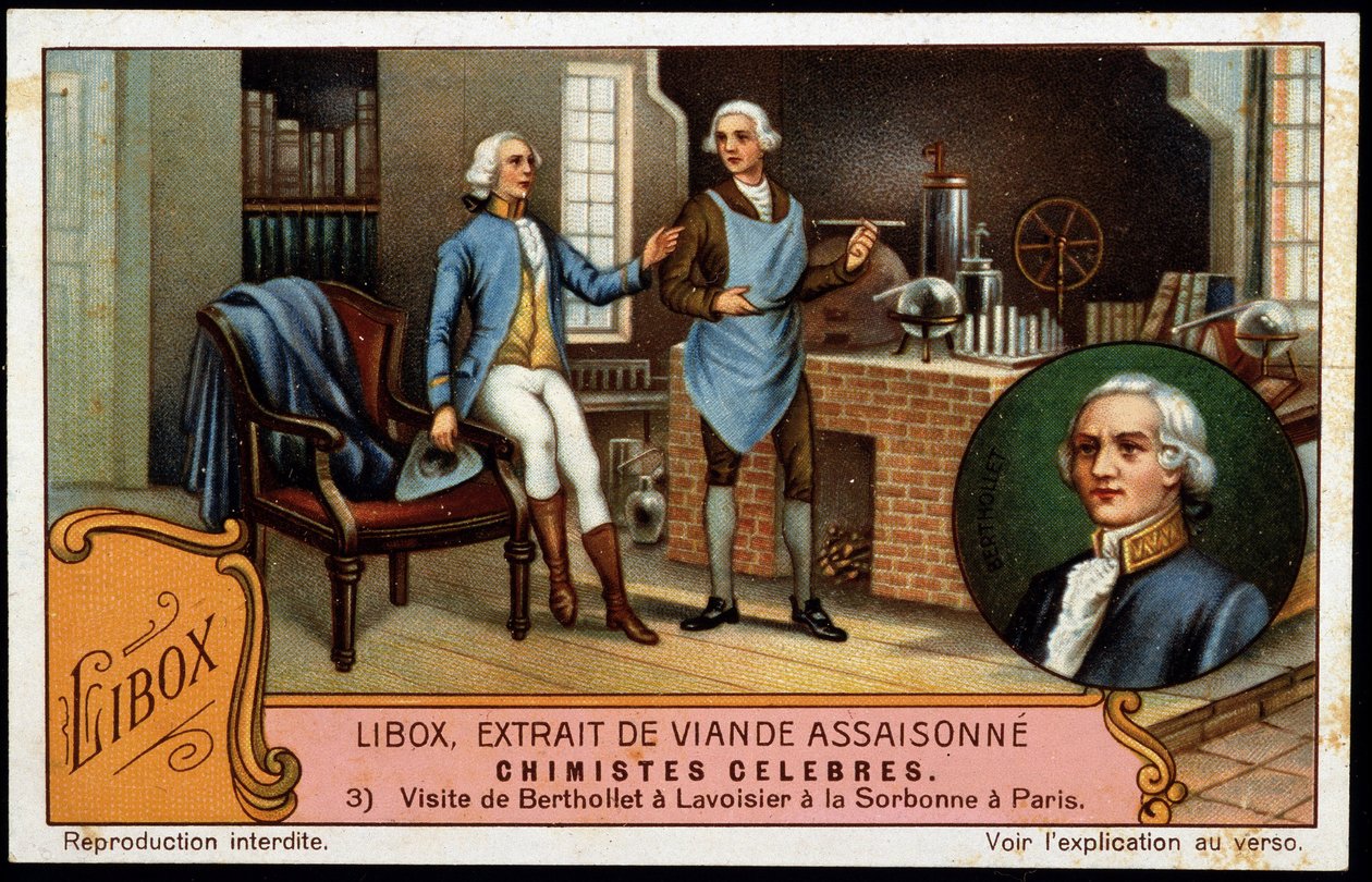 Visita da Berthollet à Lavoisier na Sorbonne em Paris - marca publicitária Libox. Chromolithogrpahie do século XIX. de Unknown artist