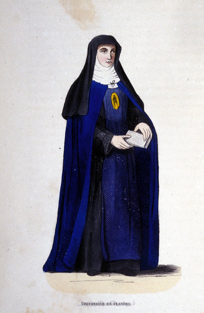 Religiosos Visitandine em Flandres. Ordem de Visitação fundada por São Francisco de Sales e Santa Joana de Chantal em 1610. Gravura do século XIX. de Unknown artist