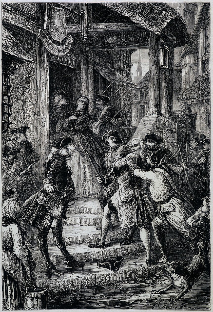 Voltaire (1694 - 1778) preso em Frankfurt em 1753 por ordem do grande Frederick II - no Histoire de France desde os tempos mais remotos até 1789 por M. Guizot de Unknown artist