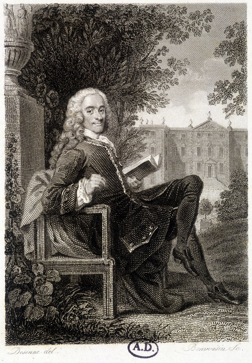 Leitura de Voltaire em um parque - gravura de Unknown artist