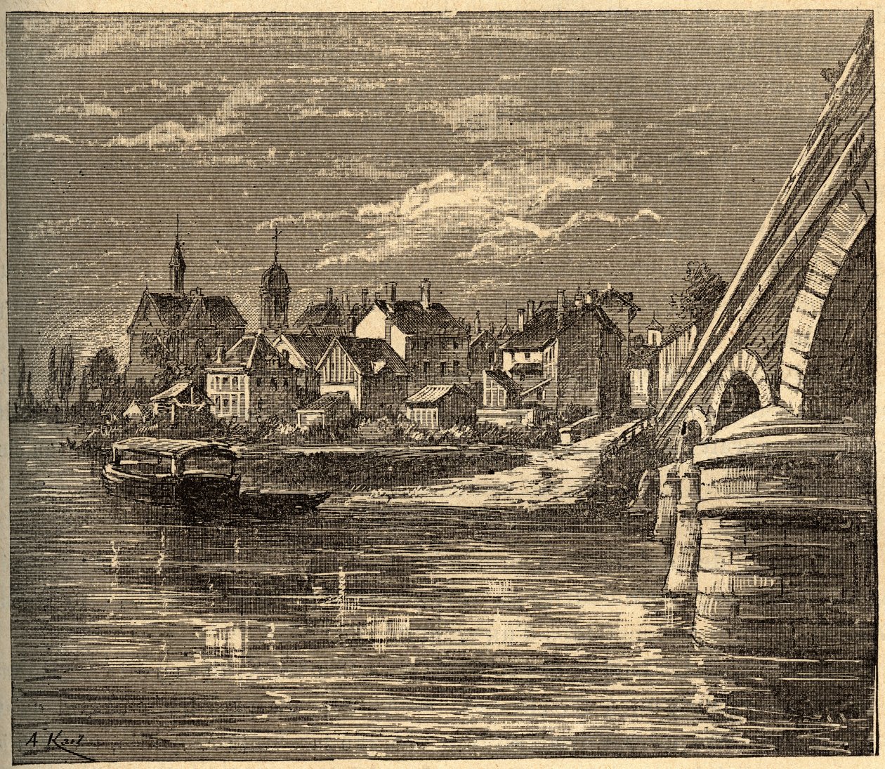 Vouziers - Ardennes - França - gravura em "PATRIE" - DESCRIÇÃO PECTUREQUIREQUE DE LA FRANCE EN 6 VOLUES BY LUCIEN HUARD - final do século XIX de Unknown artist