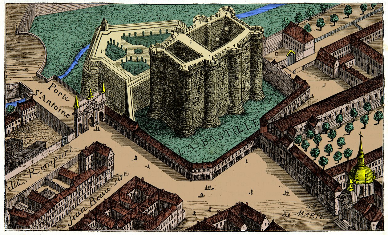 Vue de la Bastille a vol d oiseau en 1553, Engraving 19th century de Unknown artist
