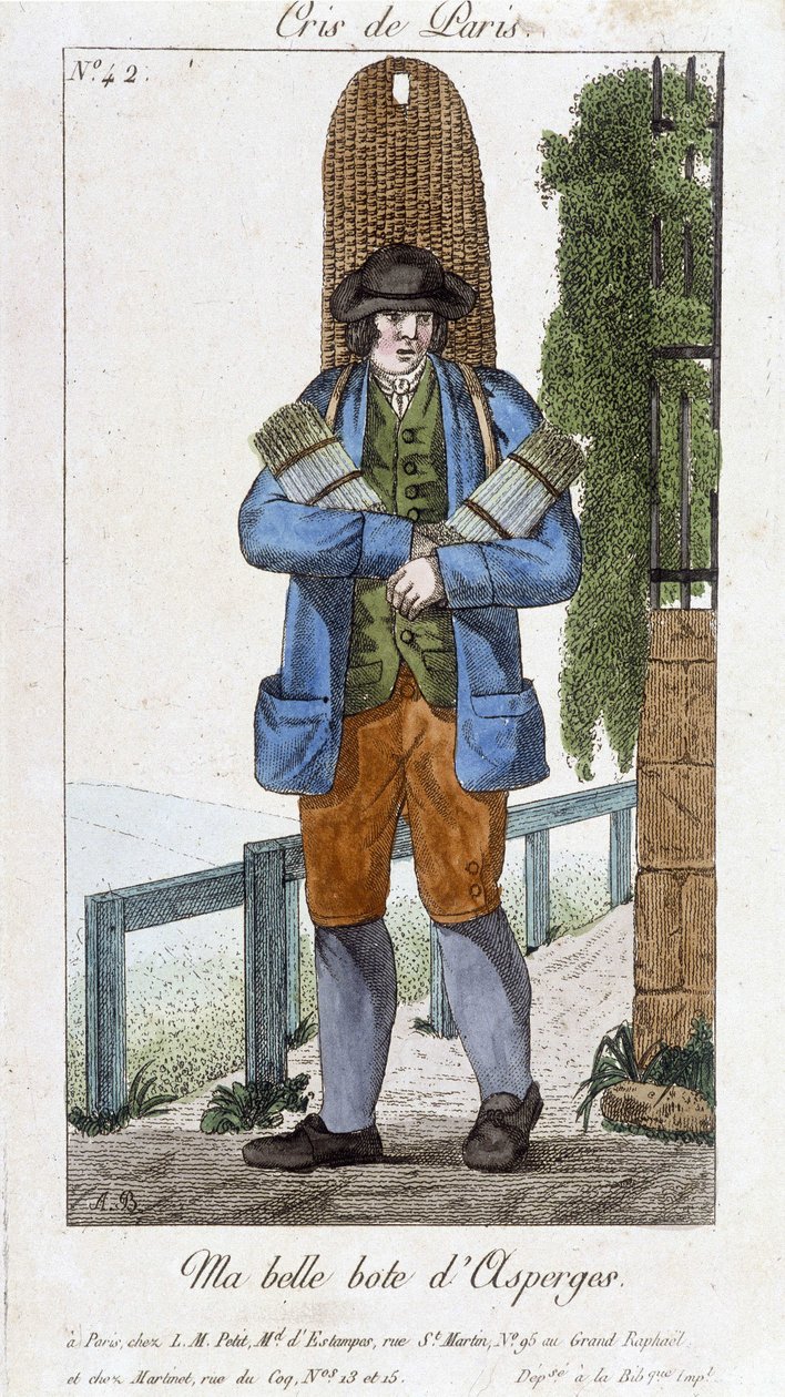Comerciante ambulante de botas de espargos - em "Cris de Paris", deb. século XIX de Unknown artist