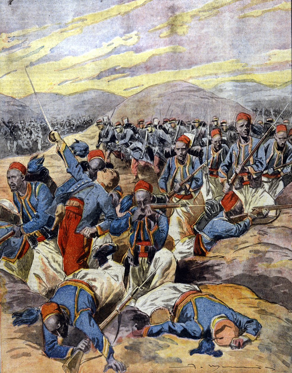 Guerra de 1914 - 1918: Cavaleiros africanos do exército colonial francês nas dunas da Flandres. 1914. de Unknown Artist