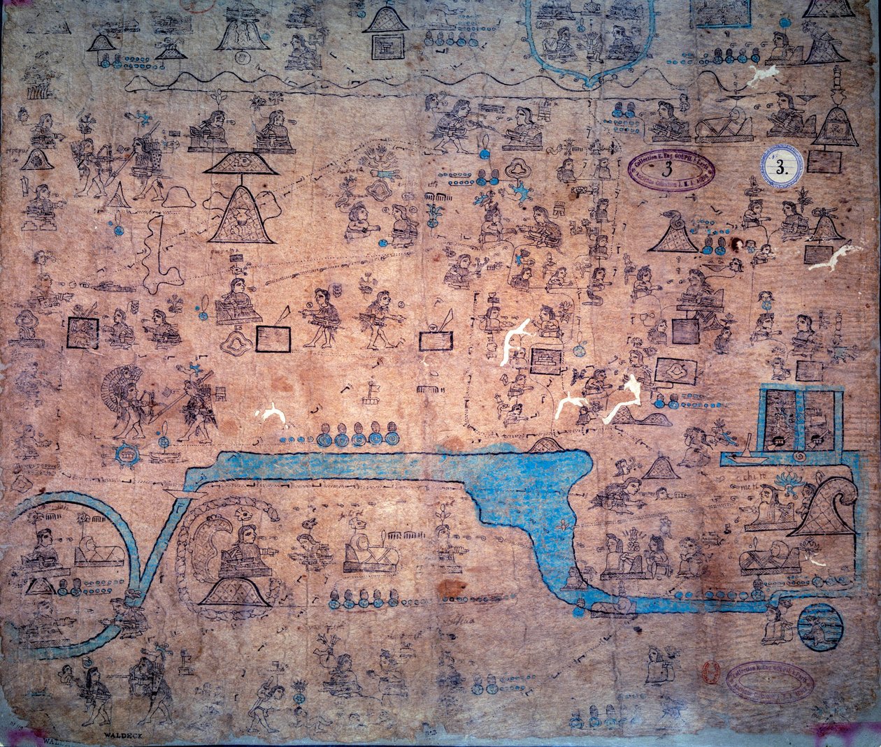 Guerra contra os povos do norte liderada por Yacanex; a morte de Chiconquauthli, chefe Acolhua, de Xolotl, à qual Nopaltzin, de Achitometl, rei de Colhuacan, sucedeu. Mapa da nação Chichimeque, do Imperador Amacui Xolotl a Nezahualcoyotl (963-142 de Unknown artist
