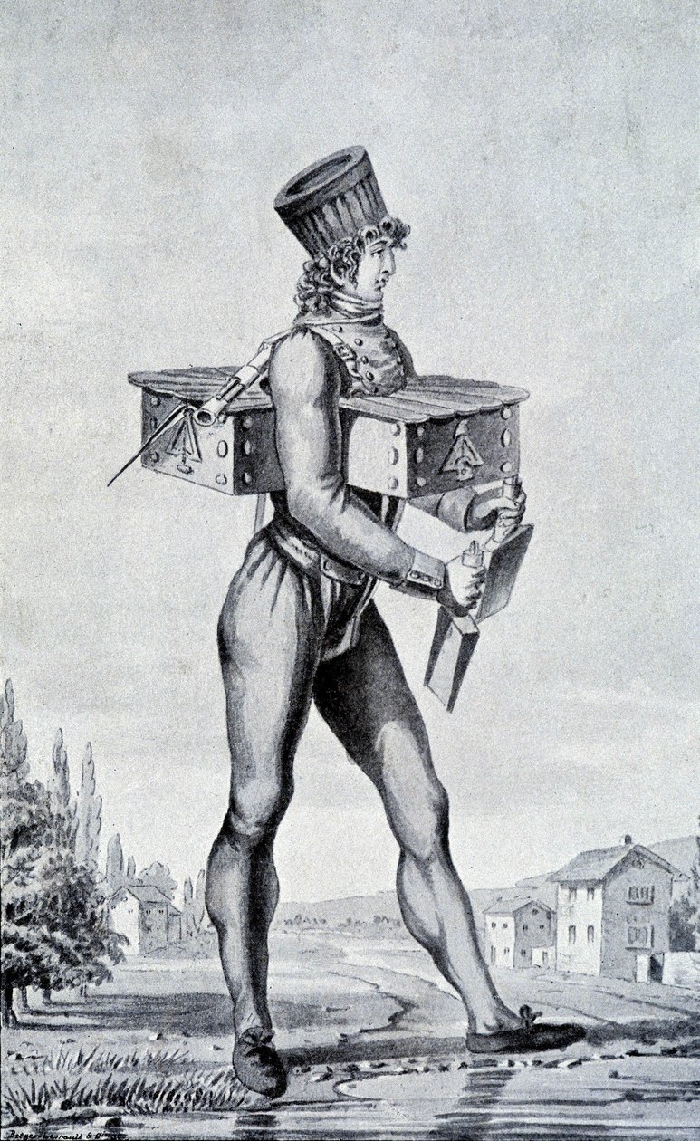Fato de guerra do século XIX. Gravura do século XIX. de Unknown artist