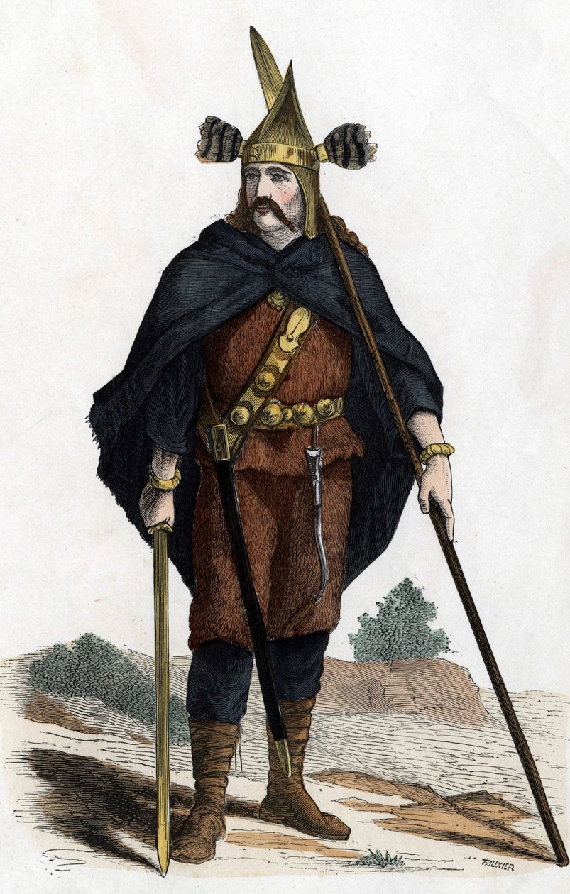 Warrior, período das armas de bronze - em "Les Costumes civil et militaires des Français dans travers les siècles Paris F. Roy 1882". de Unknown artist
