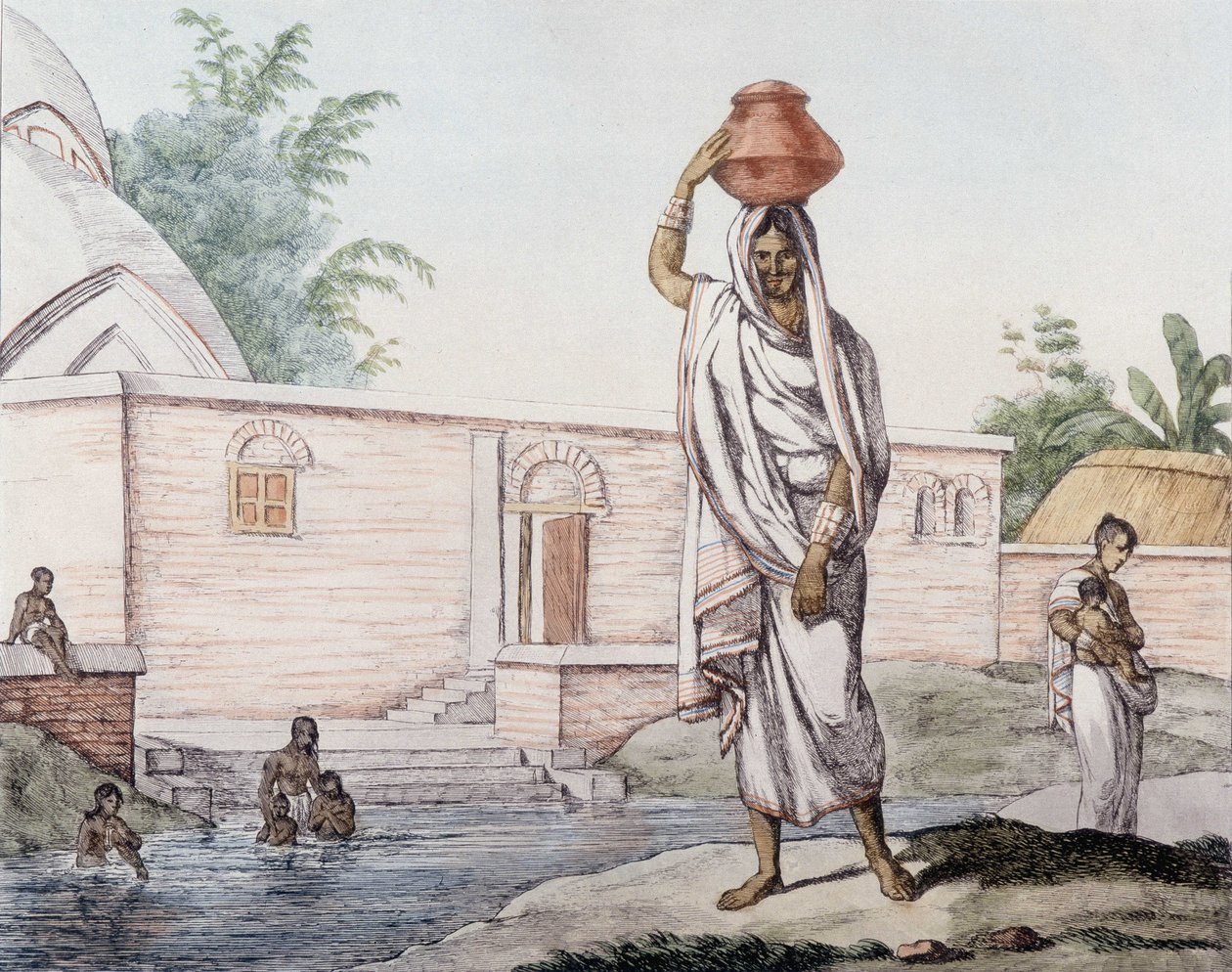 Companhia de água perto do Hooghly (rio indiano) em Calcutá (ou Kolkata), Índia. de Unknown artist