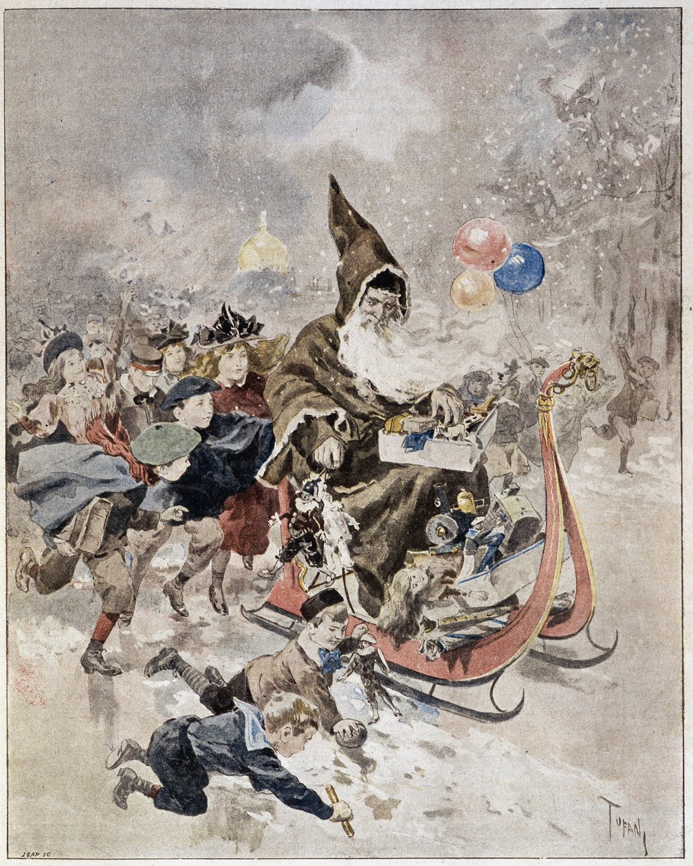 A aguarela a representar o Pai Natal. "O Mundo Ilustrado". 21/12/1895. de Unknown artist