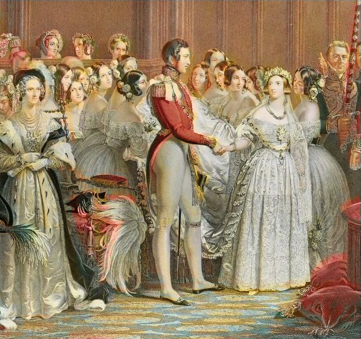 Casamento da Rainha Vitória com o Príncipe Alberto da Saxônia Cobourg Gotha no Palácio Saint James em Londres 10 de fevereiro de 1840 (gravura) de Unknown artist