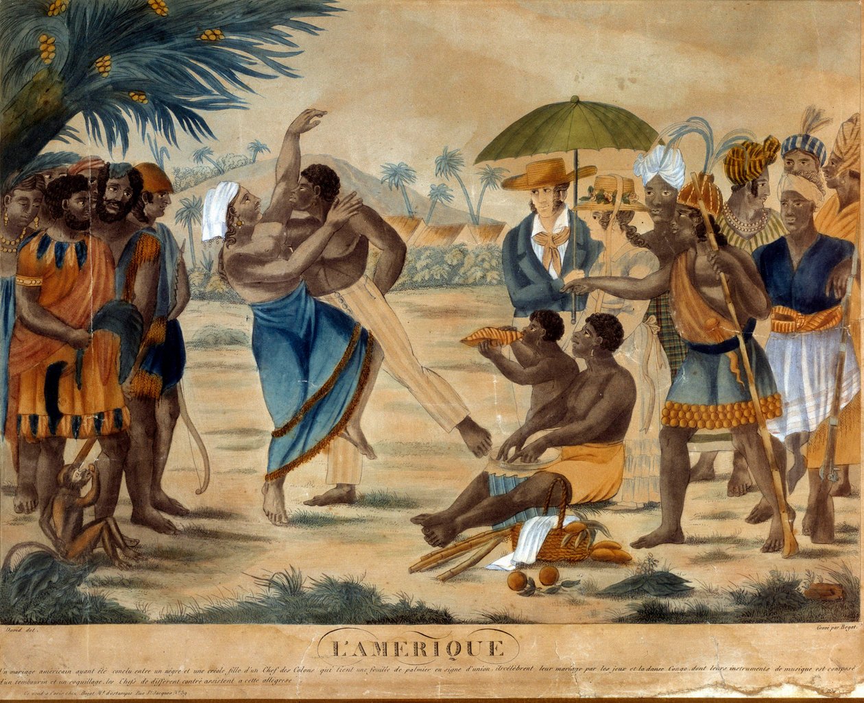 Casamento entre um negro e um crioulo. Gravura do século XIX. La Rochelle, Musee Du Nouveau Monde de Unknown artist
