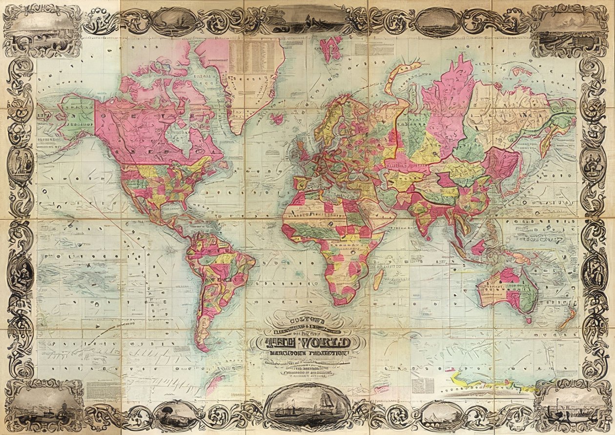 Mapa-múndi na projeção de Mercator. 1854 de Unknown