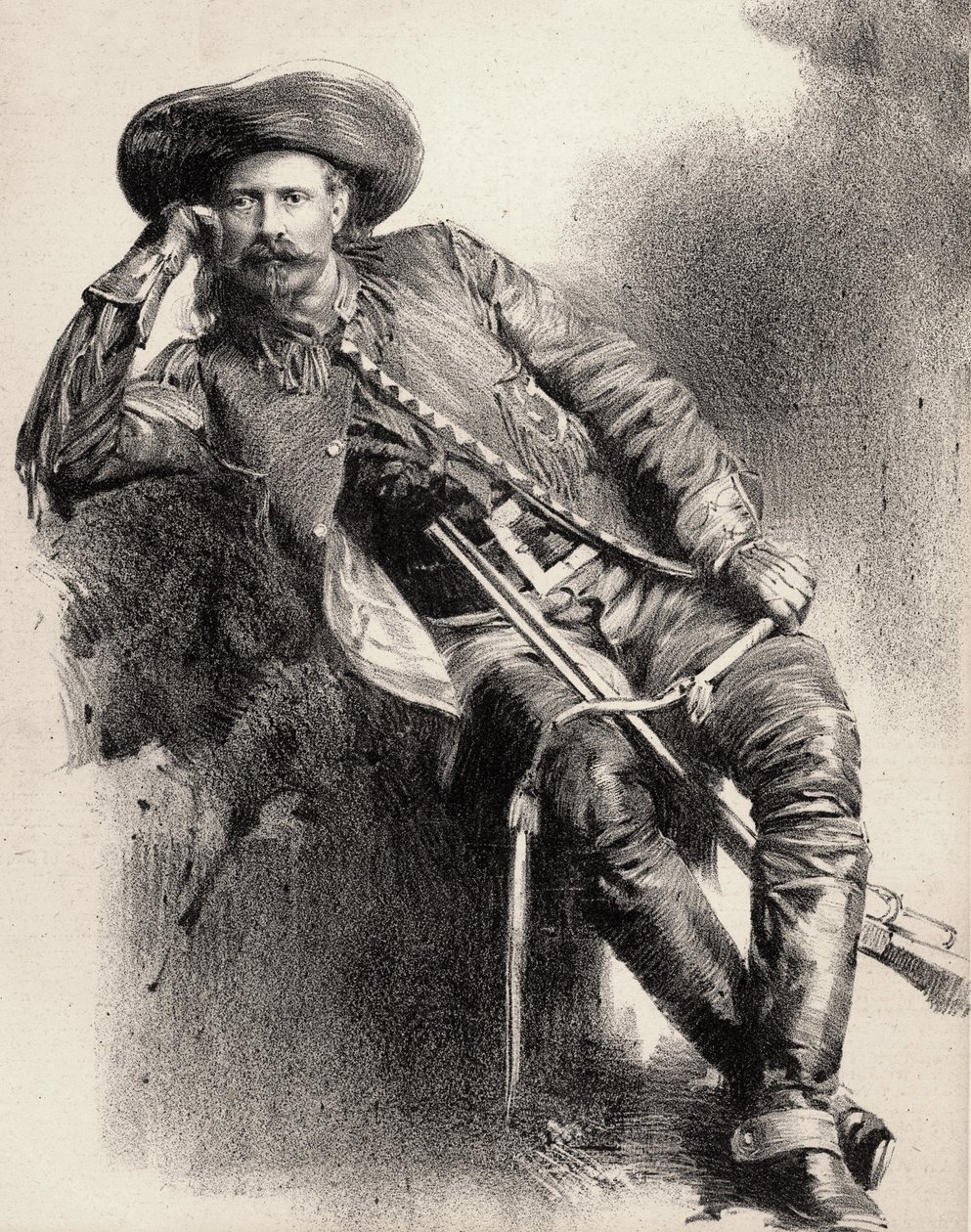 William Frederick Cody - Conhecido como Buffalo Bill - Retrato de Buffalo Bill (1846-1917), Coronel William Cody - gravura após cartaz. de Unknown artist