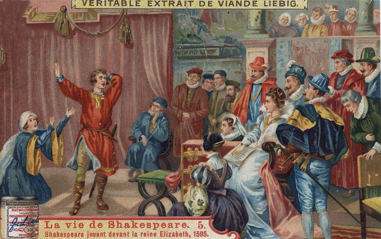 William Shakespeare toca diante da Rainha Elizabeth I e em sua corte de Unknown artist