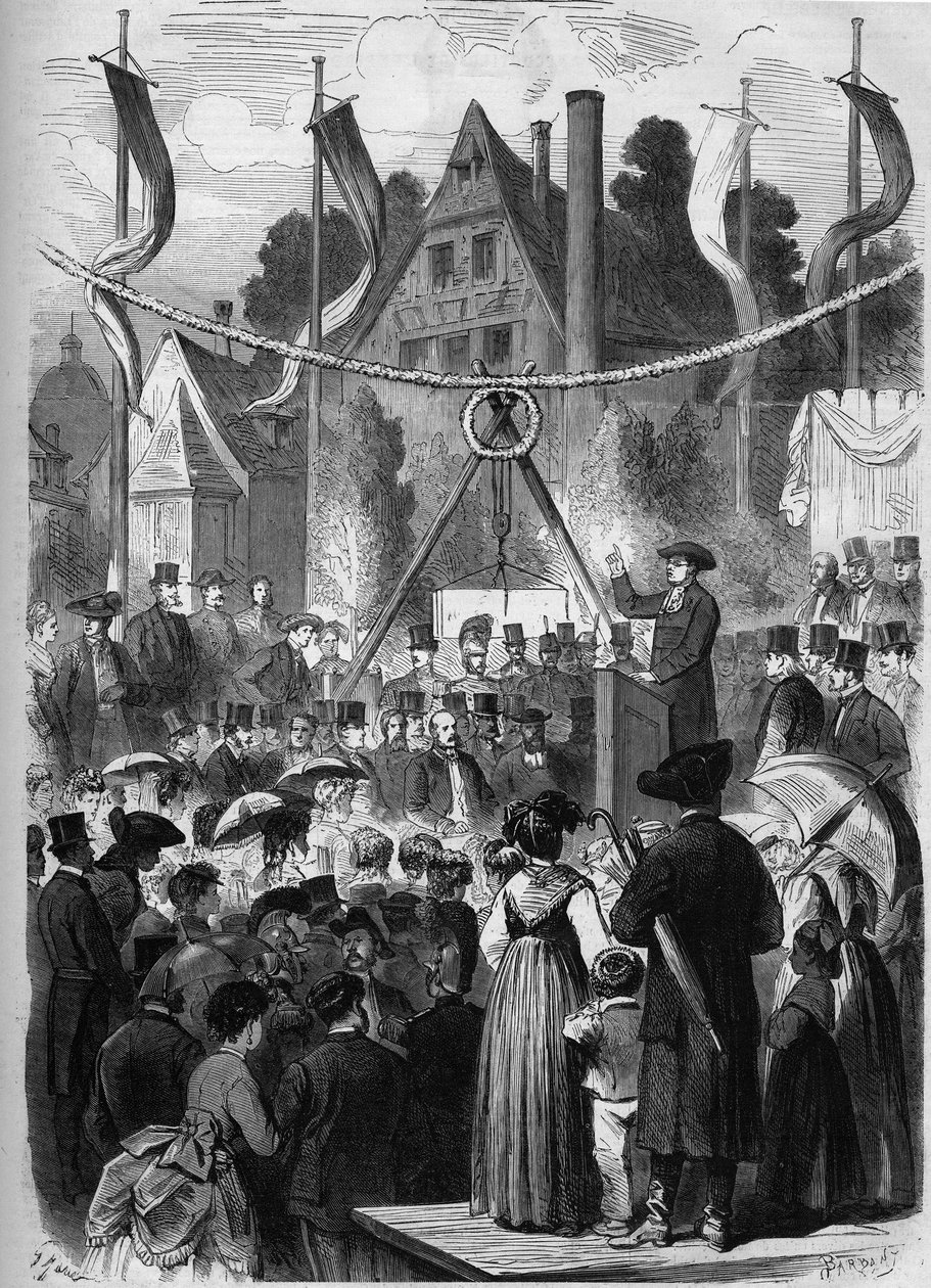 Wissembourg, Alsácia, França 1869: colocação da primeira pedra do templo israelense. de Unknown artist