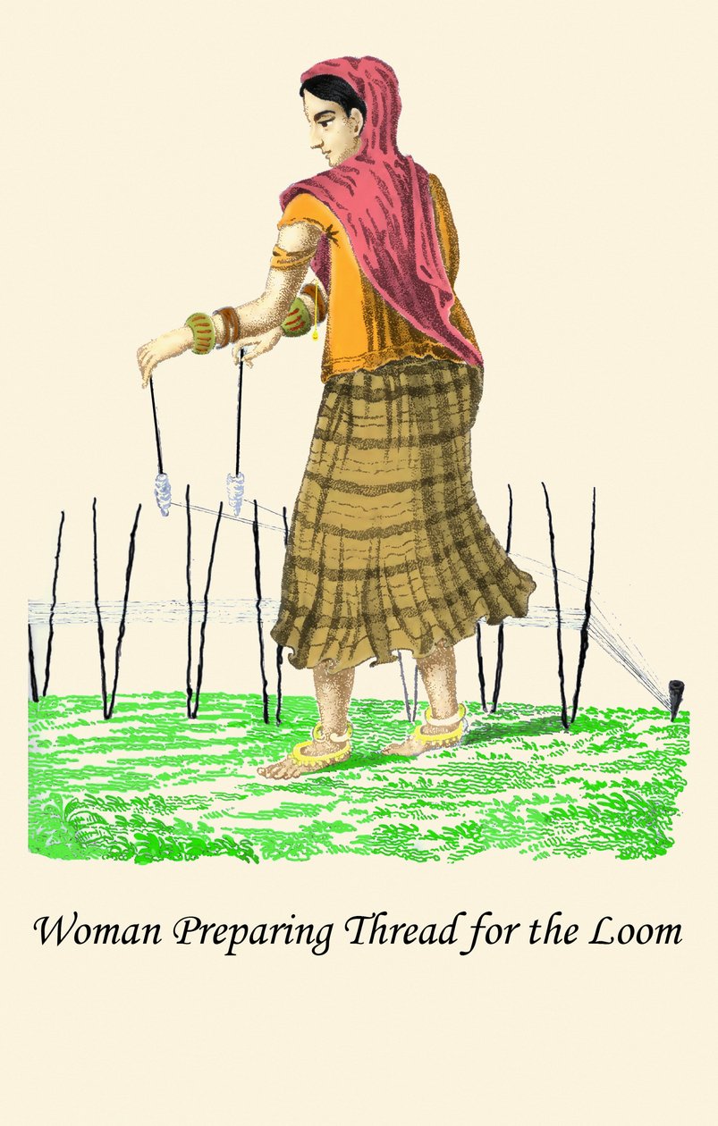 Mulher a preparar o fio para o tear de Unknown Artist