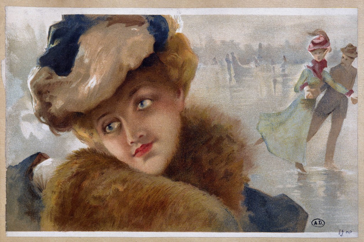 Mulheres numa pista de gelo - chromo de Unknown Artist