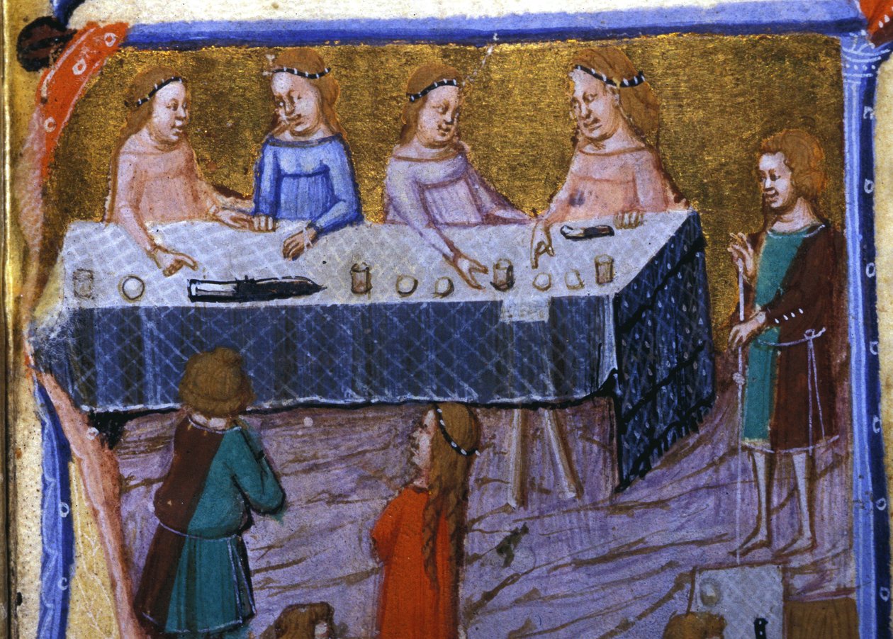 Banquete feminino. Miniatura de um manuscrito do século XIII. de Unknown artist