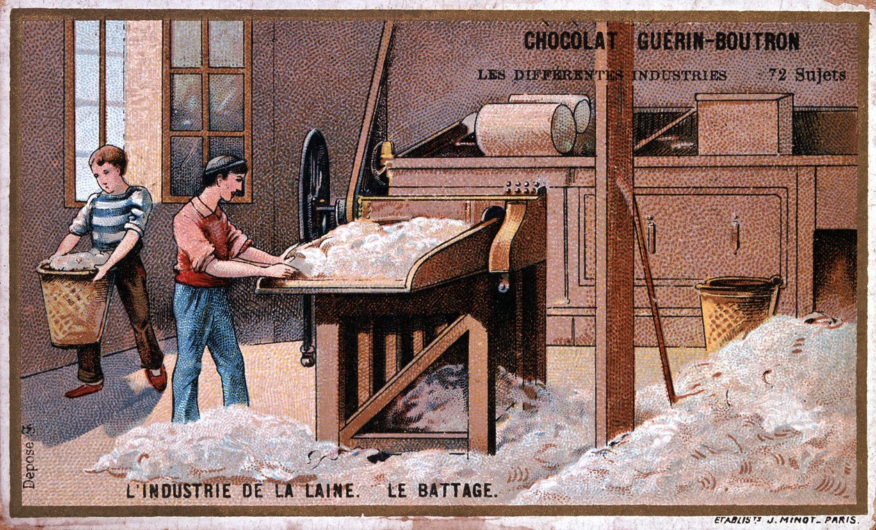 Indústria de lã, hiping, publicidade para chocolate Guerin Boutron, ca. 1895 de Unknown artist