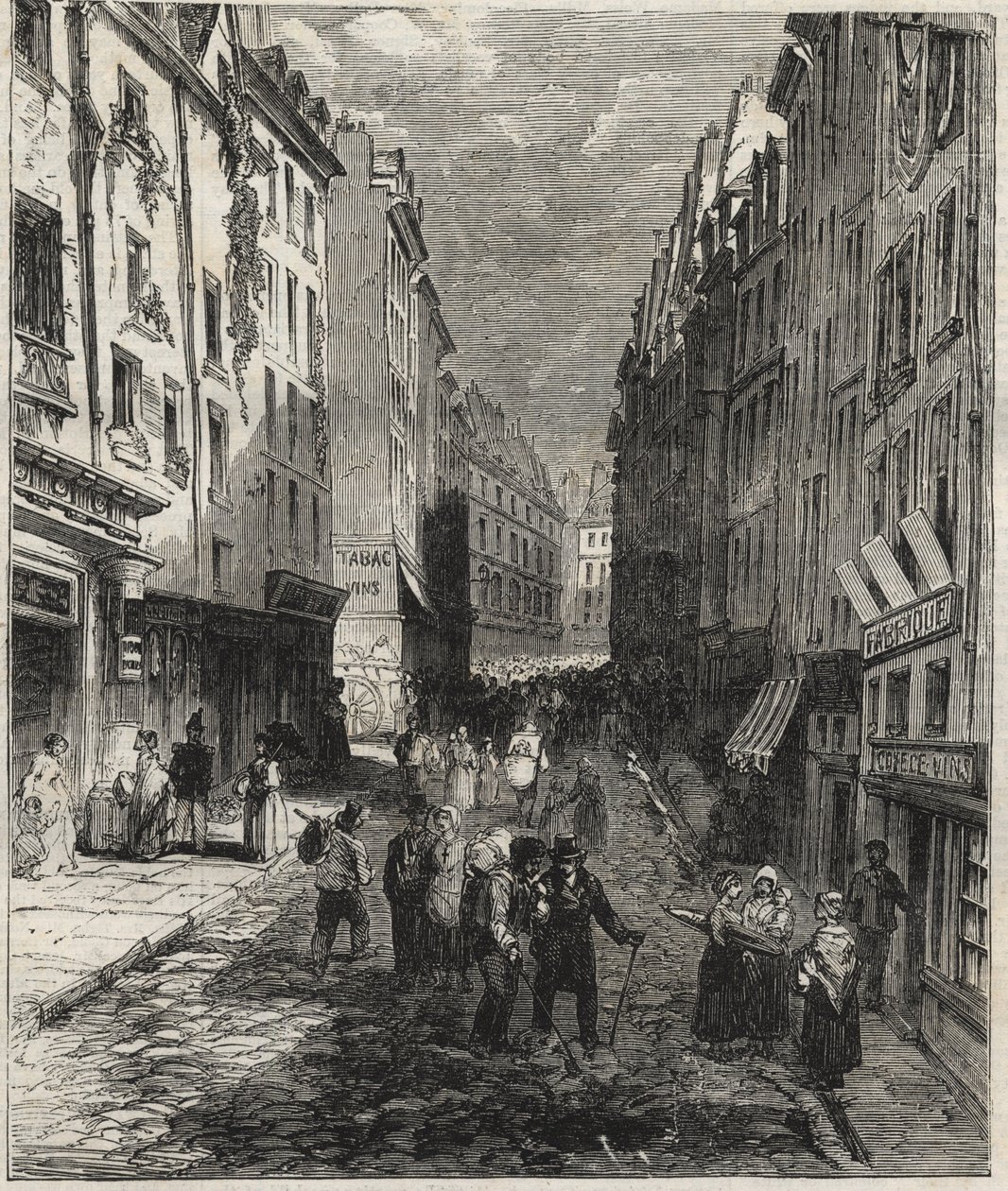 Obras rue de la Montagne Sainte-Genevieve (Sainte Genevieve), no 5º arrondissement de Paris, em 1858. de Unknown artist