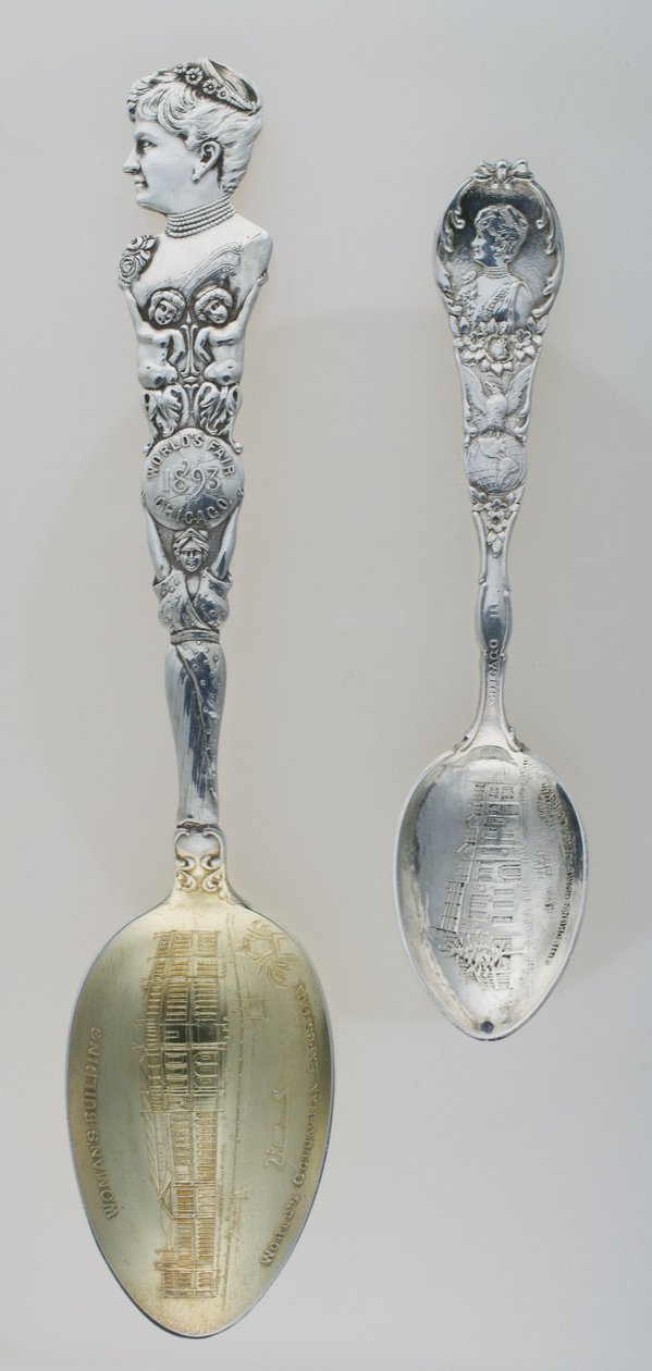 Colheres de lembranças da Exposição Colombiana Mundial (incluindo uma com imagem de Bertha Palmer) de Unknown artist