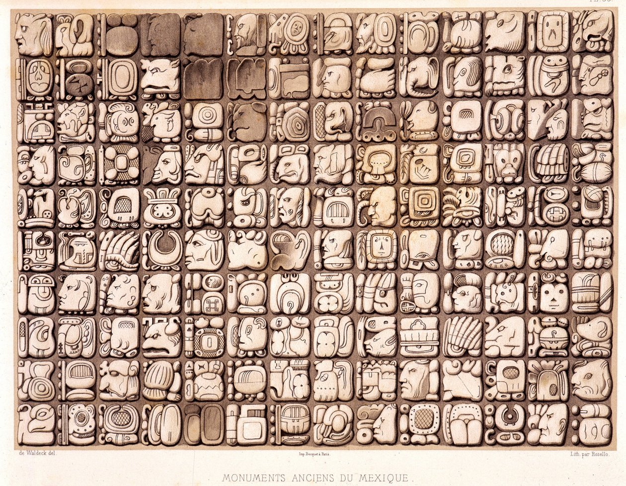 Tábua de escrever - em "Ancient Monuments of Mexico" (Monumentos Antigos do México): Palenqué e Outras Ruínas da Antiga Civilização do México" de Brasseur de Bourbourg, Paris de Unknown artist